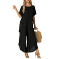 thumbnail image 2 of INSPIRE CHIC Women's Pajamas Casual Short Sleeve Loose Outfit Set Shirt Long Pants 2 Piece Sets XL Black, 2 of 6