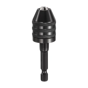 Keyless Drill Chuck 1/4" Hex Shank Chuck Conversion Adapter 0.012"-0.26" Quick Change for Round-Shank Cordless Screwdrivers Drills Power DIY Tools, Black