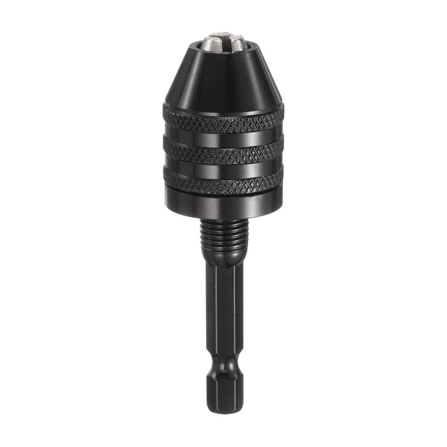 Adaptateur de conversion de mandrin sans clé 1/4" Hex Shank Chuck 0,012"-0,26" Changement rapide pour tournevis sans fil à forme ronde Forces Puissance DIY Outils, Noir