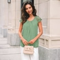 thumbnail image 3 of SUNBS Blouses for Women Lace Tops Pleated Short Sleeve Shirts Summer Business Casual Dressy Clothes, 3 of 8