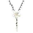 thumbnail image 1 of Purely Beautiful Floral Cultured Freshwater Pearl Black Cotton Rope Necklace, 1 of 5