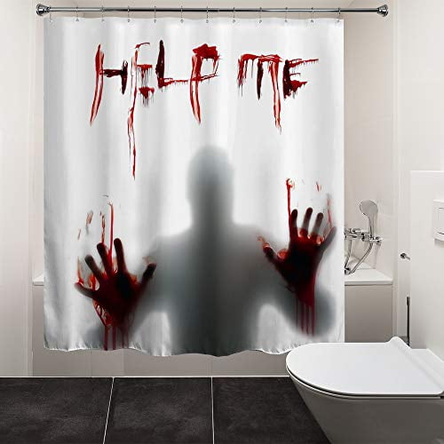 Hiyoo Horror Scary Shower Curtain With Hooks Hallowmas Zombie Vampire Sets Art Decor For Bathroom Bathtub Waterproof White Fabric Help Me 72 W X L Hiyoo Horror Scary, Scary Shower Curtain