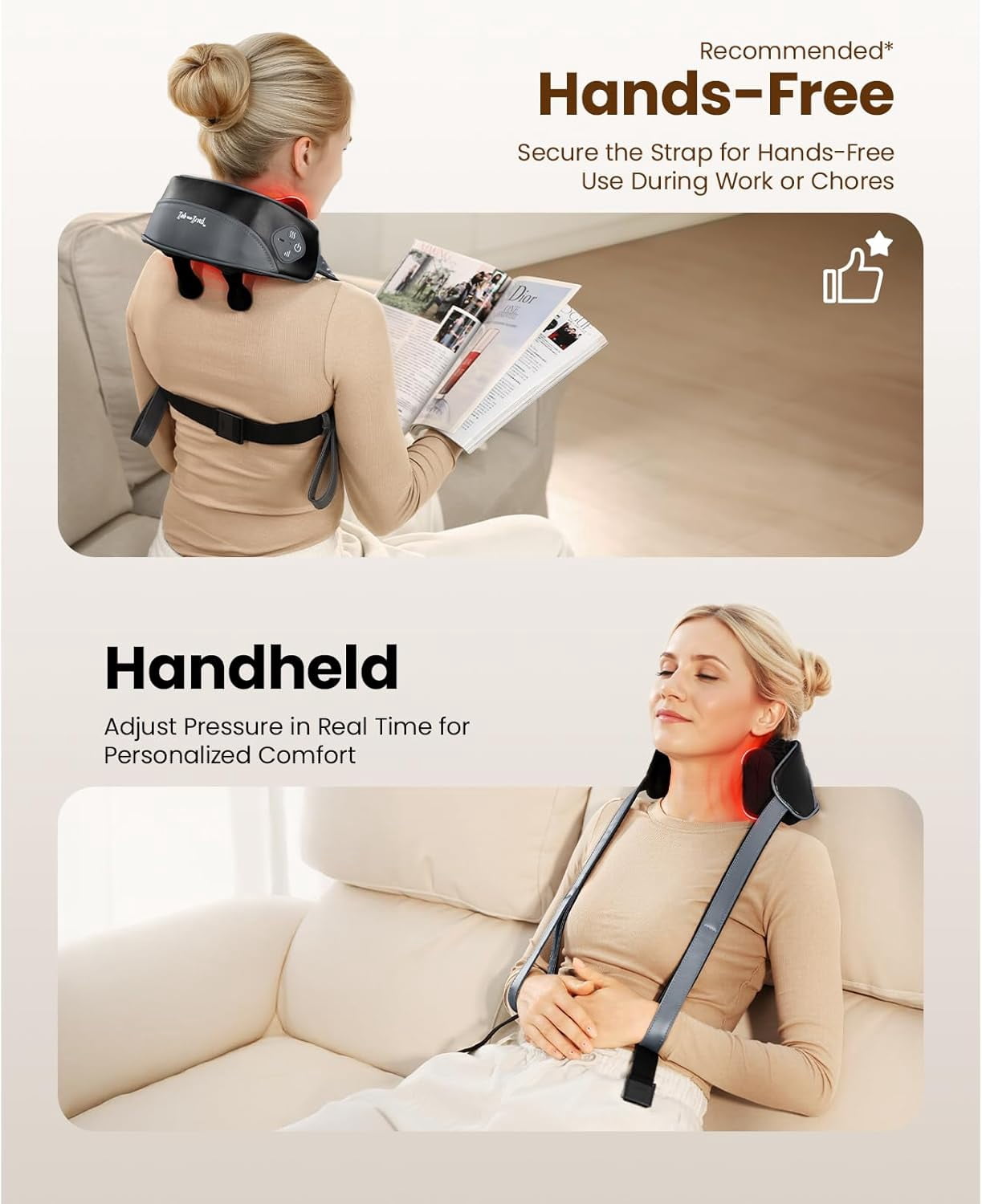 Bob and Brad Shiatsu Neck Massager Deep Tissue Pain Relief Neck Shoulder Back 4D Kneading Soothing Heat Smart Relaxed Massager Light Weight & Cordless, FSA HSA Eligible,Idea Gift
