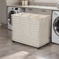 thumbnail image 2 of Wicker 3-Bag Rolling Laundry Sorter & Hamper with Caster Wheels, 2 of 17