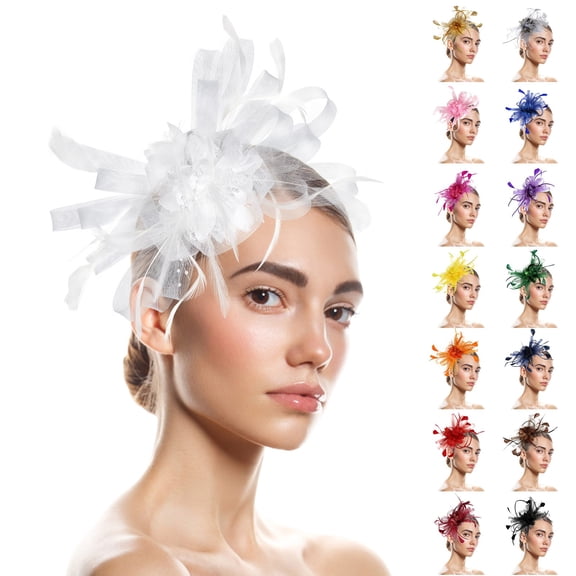 Fascinators Hat for Women LSQii Floral Mesh Ribbons Headband Headwear Beret Pillbox Hat for Photo Shoot Tea Party Church Bridal Wedding