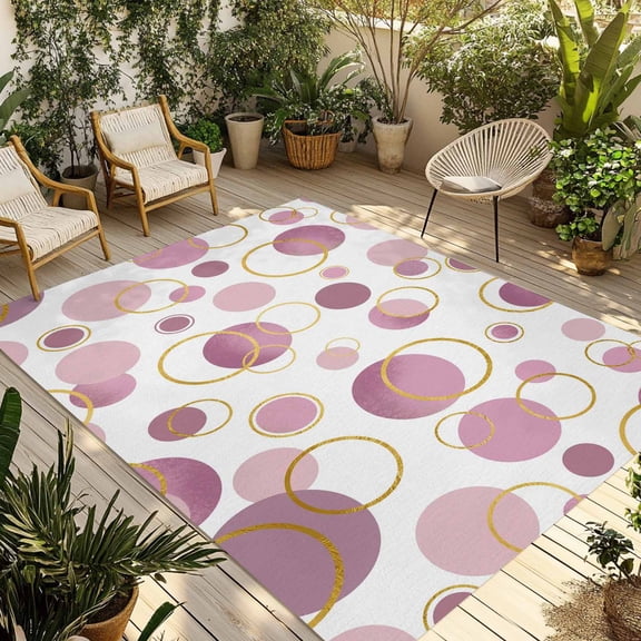 Pin Polka Dots Outdoor Rug for Patio/Deck/Porch, Non-Slip Large Area Rug 5 x 7 Ft, Modern Abstract Art Indoor Outdoor Rugs Washable Area Rugs, Reversible Camping Rug Carpet Runner