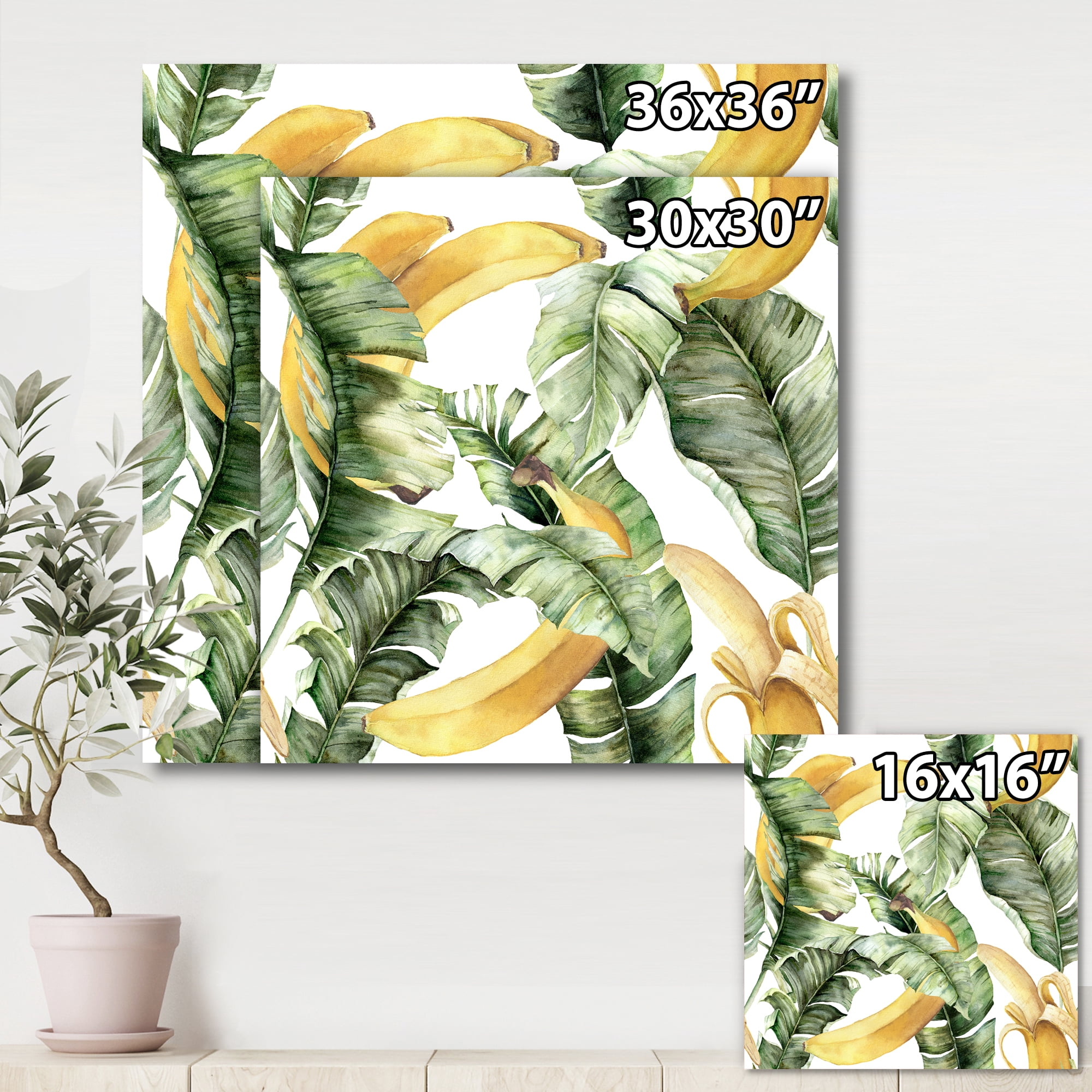Designart ' Leaves With Ripe Bananas ' Nautical & Coastal Canvas Wall Art Print