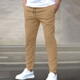 thumbnail image 5 of Men's Stretch High Multi Pockets Durable Pants Men Comfy Lightweight Drawsting Work Hiking Elastic Waist Stretch Comfy Work Dress Pants Khaki L, 5 of 5