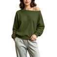 thumbnail image 5 of Women's Sports Sweatshirt Baeitkot Women's Winter Loose Shoulder Casual Sports Long Sleeved Pullover Sweatshirt Army Green XXXL, 5 of 8