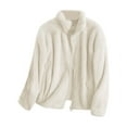 thumbnail image 2 of Sherpa Fleece Jacket Women Zip Up High Neck without Hood Warm Jackets Long Sleeve Cozy Fluffy Fuzzy Sweater Coats White L, 2 of 4