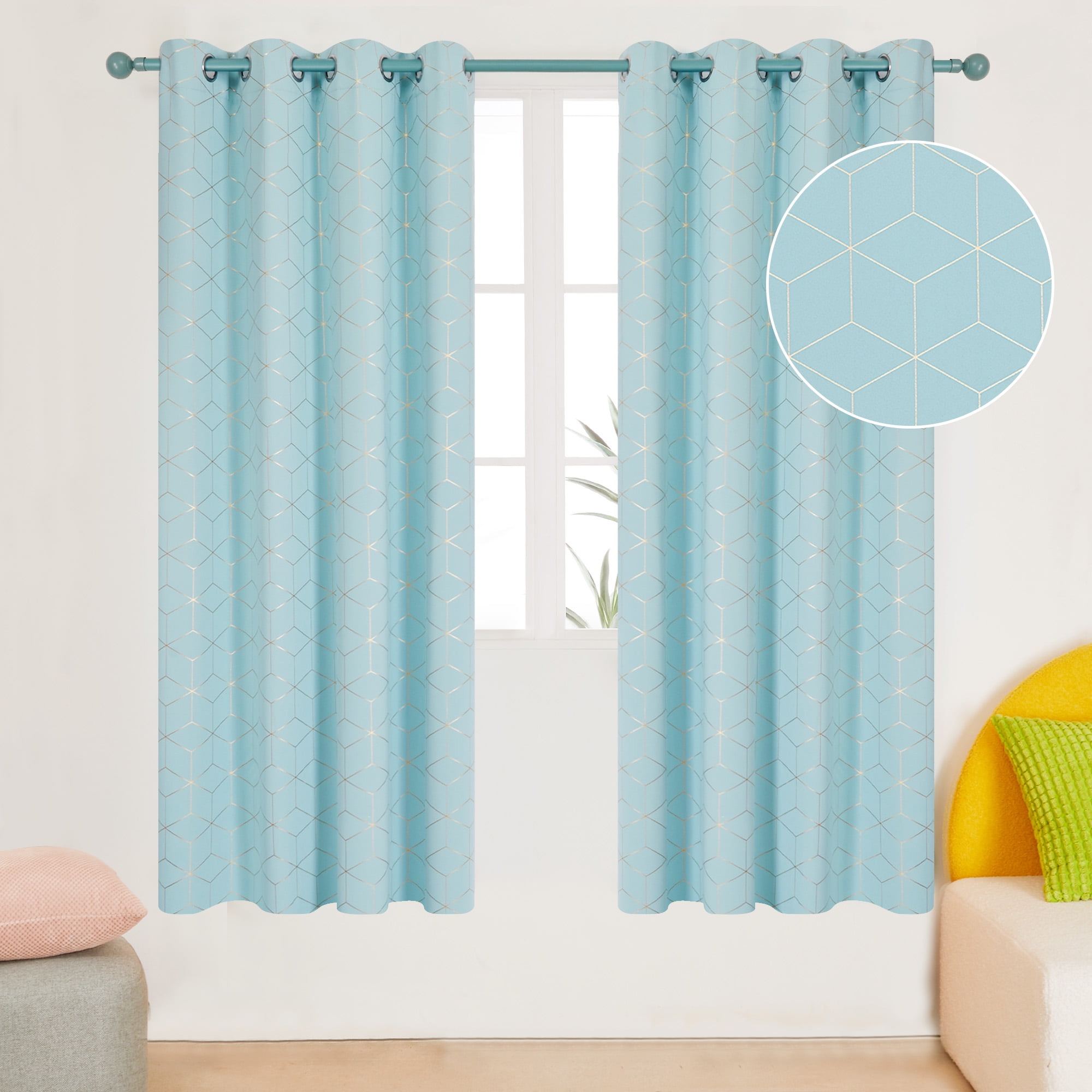 Deconovo Room Darkening Curtains for Kids Room, Gold Diamond Foil Print