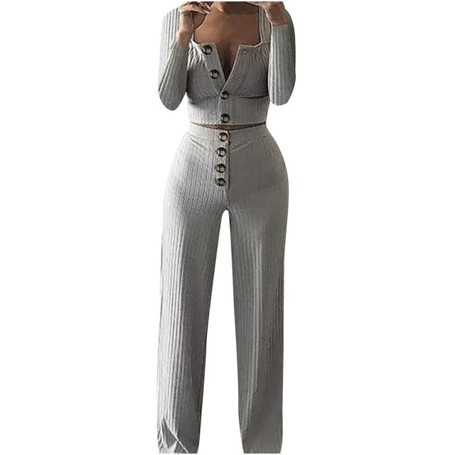 PVCS Cardigan à Manches Longues Uni pour Femmes Pantalon Décontracté Slim Boutonné