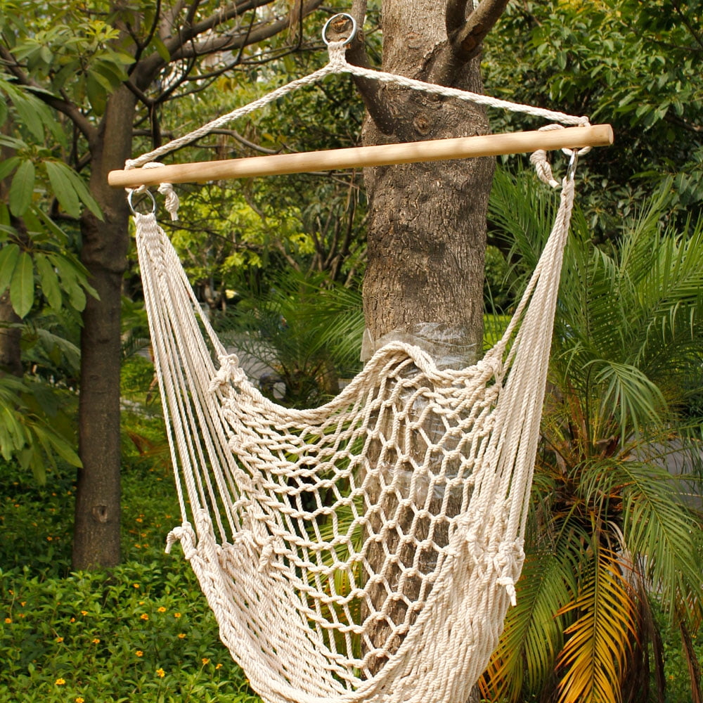 Hammock Cotton Outdoor Deluxe Hanging Rope Chair Swing Yard Garden Camping Patio 