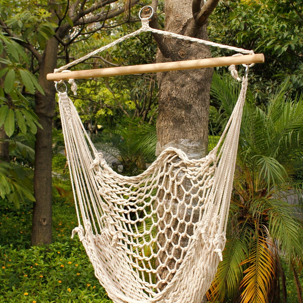 Ktaxon Outdoor Hanging Swing Cotton Hammock Chair Solid Rope with Wooden Bar Yard Patio Porch 