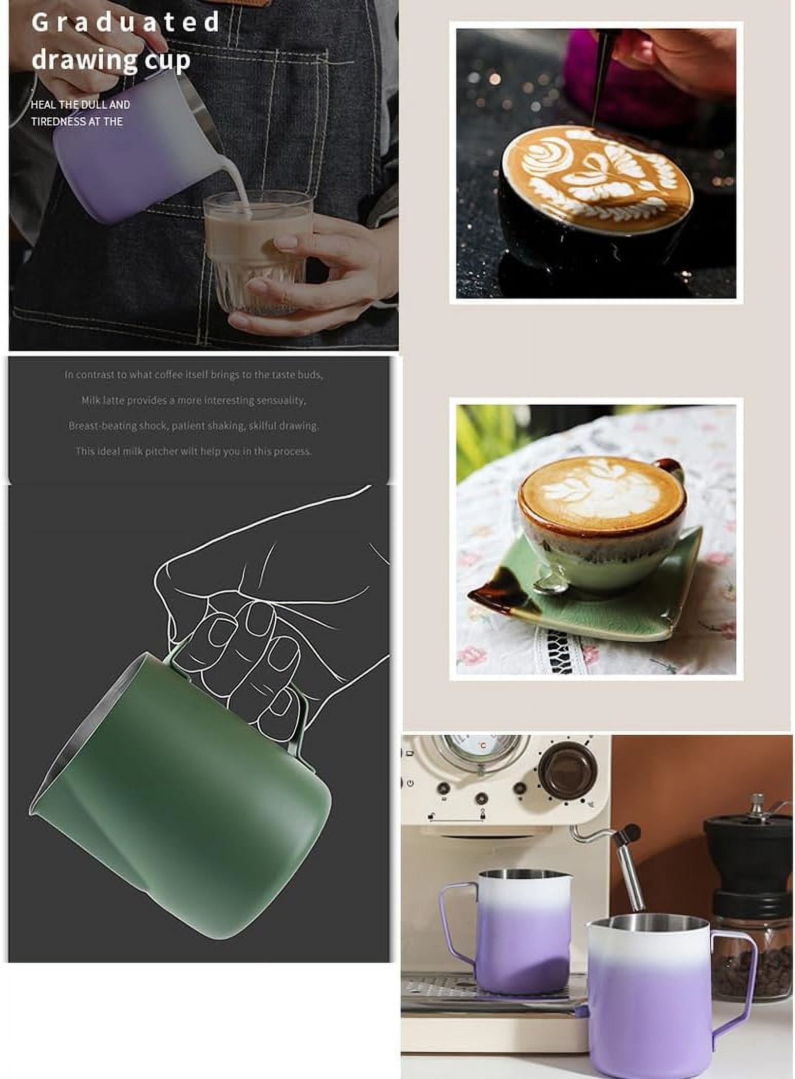 ABPETE Stainless Steel Espresso Steaming Pitchers Frothing Pitcher Jug Coffee Milk Frothing Cup, Coffee Steaming Pitcher - Dark Green, 12 oz(350 ml)