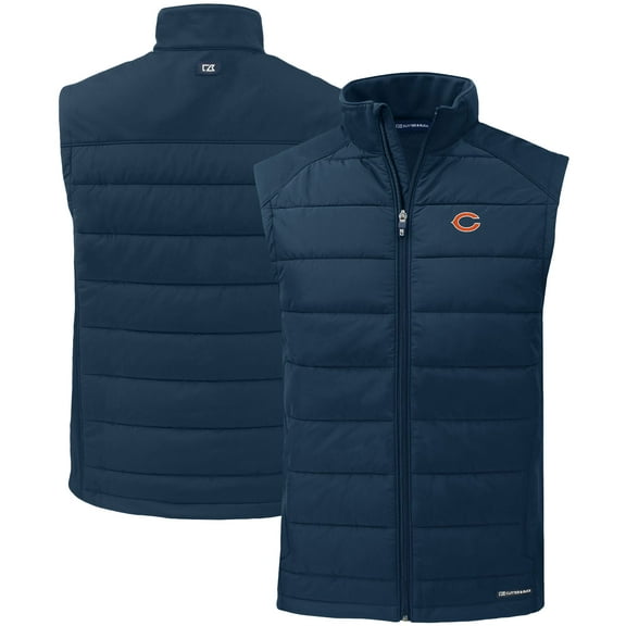 Men's Cutter & Buck Navy Chicago Bears Primary Mark Evoke PrimaLoft Hybrid Eco Softshell Recycled Full-Zip Vest