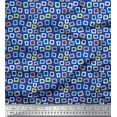 thumbnail image 1 of Soimoi Blue Cotton Jersey Fabric Square Geometric Print Fabric by the Yard 58 Inch Wide, 1 of 3