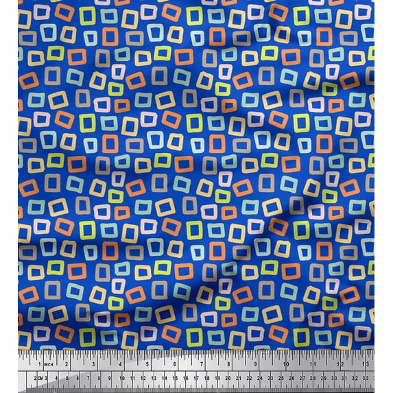 Soimoi Blue Cotton Jersey Fabric Square Geometric Print Fabric by the Yard 58 Inch Wide