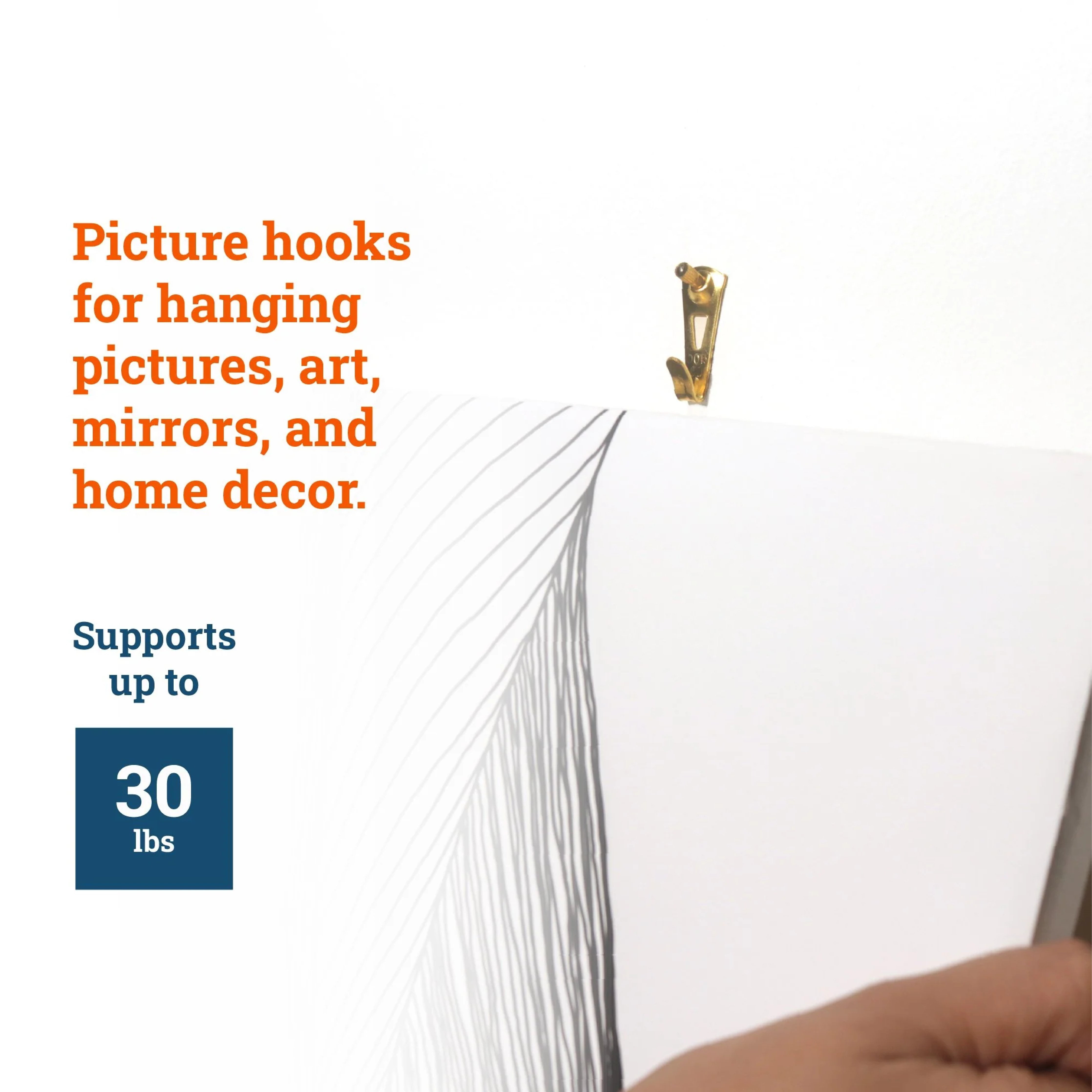 Picture Hang Solutions Brass Picture Hook with Nails 30-lb Capacity 100 Pieces per Pack