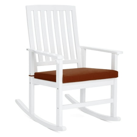 Indoor Porch Furniture Best Choice Products Indoor Outdoor Wooden Patio Rocking Chair Porch Glider with Seat Cushion, White/Red ()