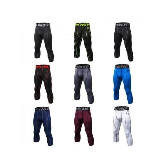 MarinaVida Men Compression Shorts 3/4 Cropped Pants Gym Clothes Base Layers Running Tights Leggings