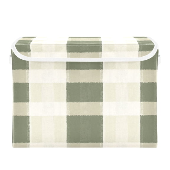 16.5x12.6x11.8in Foldable Flip-Top Storage Bin, Dustproof Magic Tape Closure, Ideal for Home & Toy Organization,Green Grid