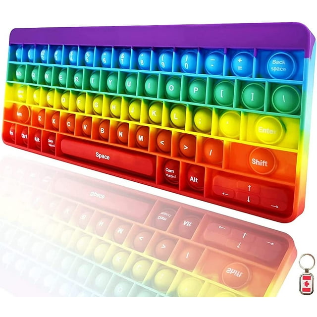 Push Pop Bubble Fidget Sensory S Push It Pop Fidget S Rainbow Keyboard Shape,Pop Silicone Popper Anxiety Stress Reliever Relief Autism Materials Game Gift For Kids Come With Special Keychain(Rainbow)