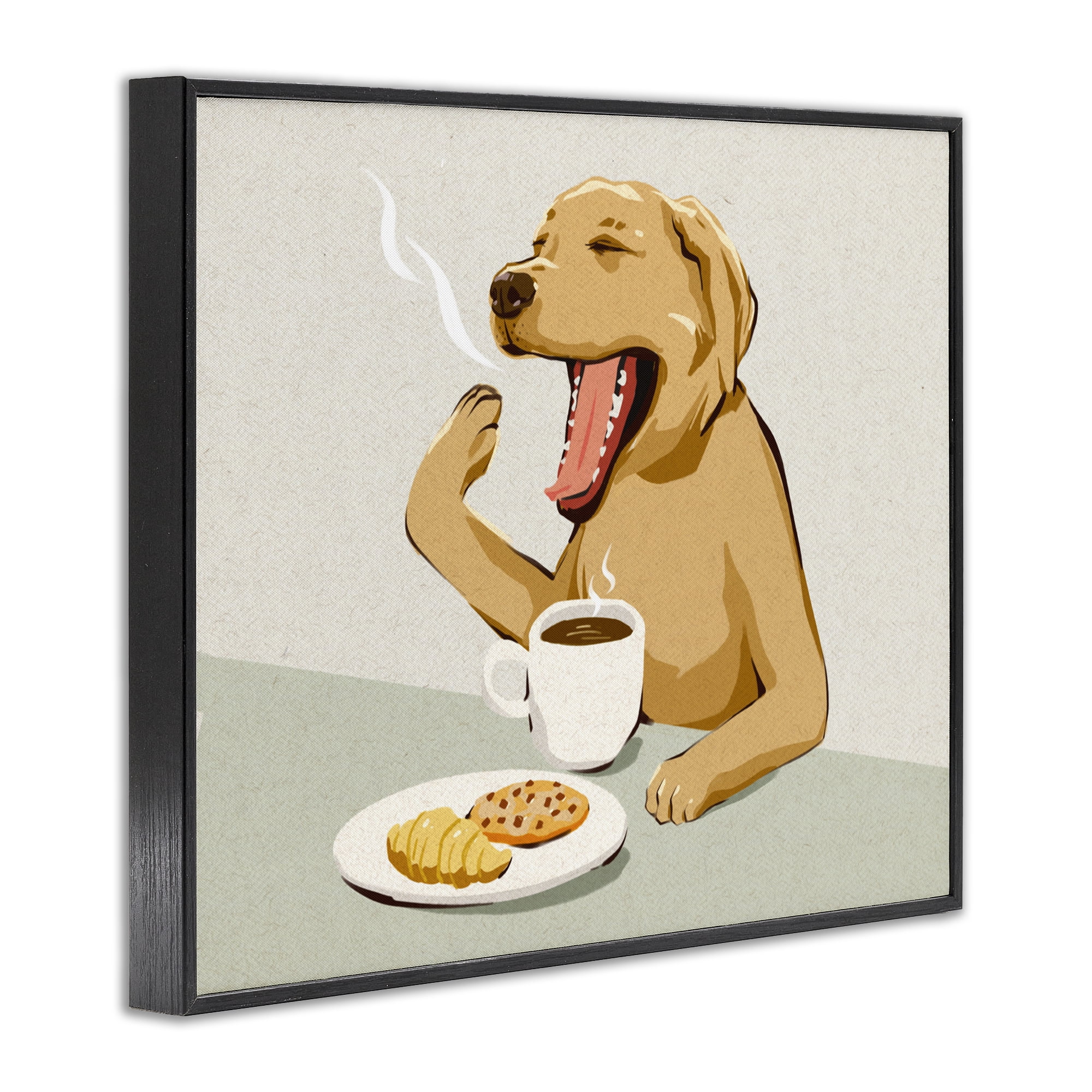 Stupell Industries Yawning Dog with Morning Coffee Black Framed Giclee Art, design by Ziwei Li