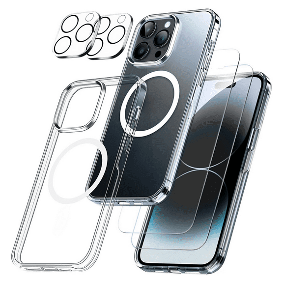 Entronix Bundle Compatible with iPhone 12 / 12 Pro, Magnetic Clear Case 2 Screen Protectors 2 Camera Lens Cover