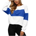 thumbnail image 4 of BXJX Womens Sweatshirts, Crew Neck Color Block Long Sleeve Pullover Daily Wear Tops Blue Size S-2XL, 4 of 9
