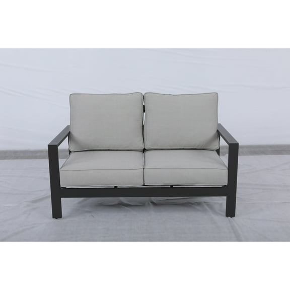 Atlantis Aluminum Frame Loveseat in Brown with Beige/Off White Cushion