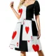 thumbnail image 2 of Vestido de noche de manga corta con ases y corazones rojos sobre fondo negro, vestido de verano para mujer., 2 of 8