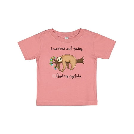 

Inktastic I Worked Out Today. I Lifted My Eyelids- cute sloth on a branch Gift Baby Boy or Baby Girl T-Shirt