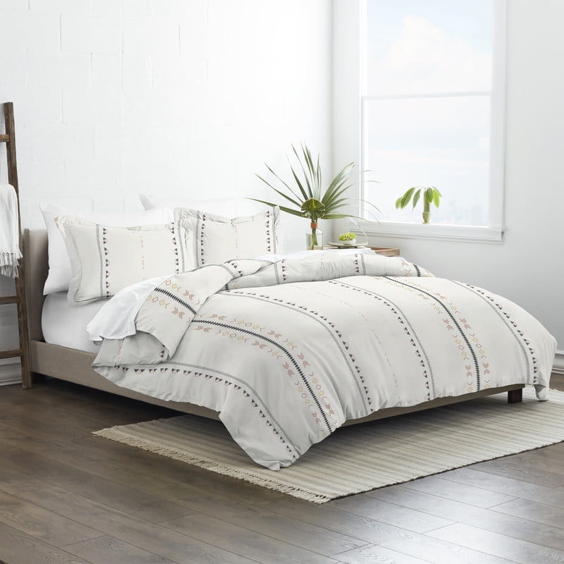 Noble Linens Clay Natural Geo Lines 3-Piece 3-Piece Duvet Cover Set, Full/Queen
