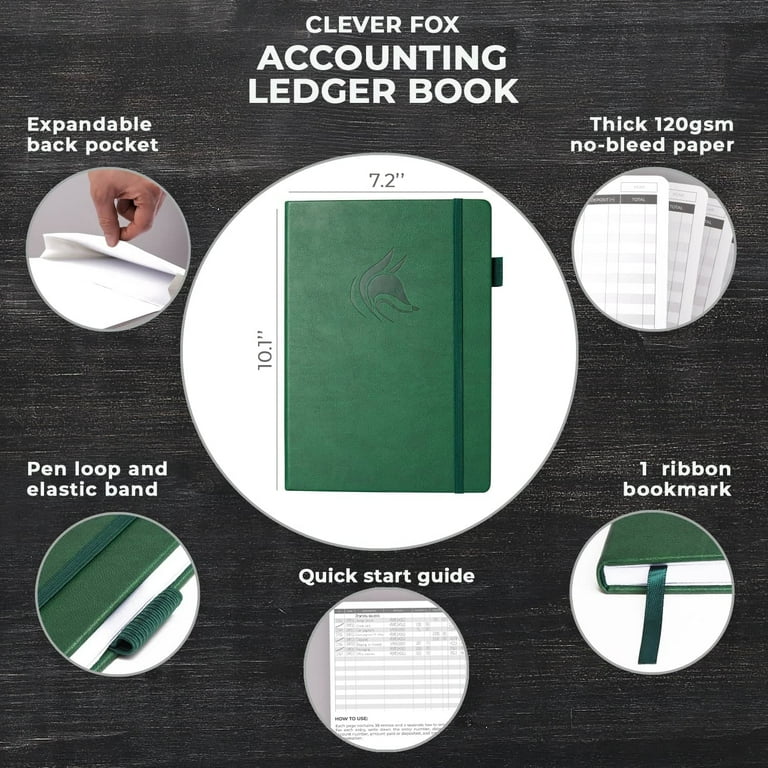 Clever Fox Accounting Ledger Book - Accounting Log for Small Businesses &  Personal Use - Columnar Journal for Tracking Money, Expenses, Deposits &  Balance - Hardcover, Large, 7x10″ (Dark Green) - Walmart.com