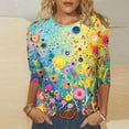 thumbnail image 2 of Women's Round Neck Blouse Dressy Casual Tops Gradient Floral Print Shirts Fashion Spring Elegant Shirts 3/4 Sleeve Loose Fit Flowy Tunic Tops Summer Clothes Vintage Light Blue T Shirts M, 2 of 5