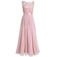 thumbnail image 6 of Raenseen Women's Crochet Lace Chiffon Wedding Bridesmaid Dress Maxi Dress Evening Gowns Pearl Pink 14, 6 of 8