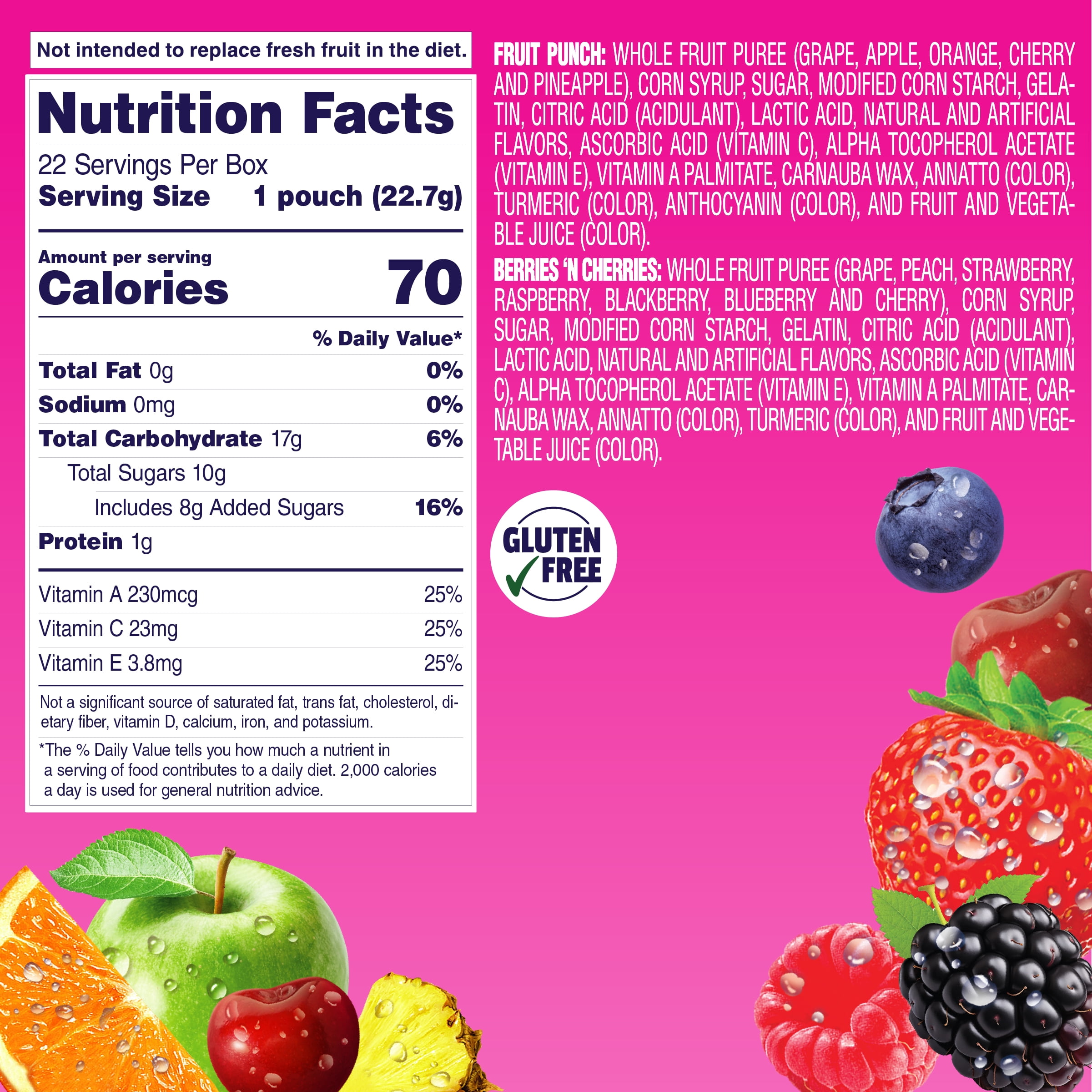 Welch's Fruit Snacks Gluten-Free Fruit Punch & Berries 'N Cherries Soft Fruit Snacks, .8 oz (132 pack)