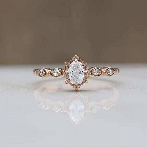 vylahjewellery Luxurious Anniversary Ring 1.5 Ct Oval Cut Diamond Ring 14K Rose Gold Ring Vintage Rings for Special One