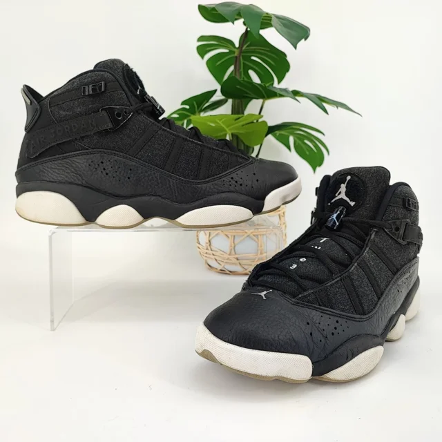 N I-K-E Men’s A i r-Jor-dan 6 Rings Black Leather Ice Shoes Sneakers Size 9