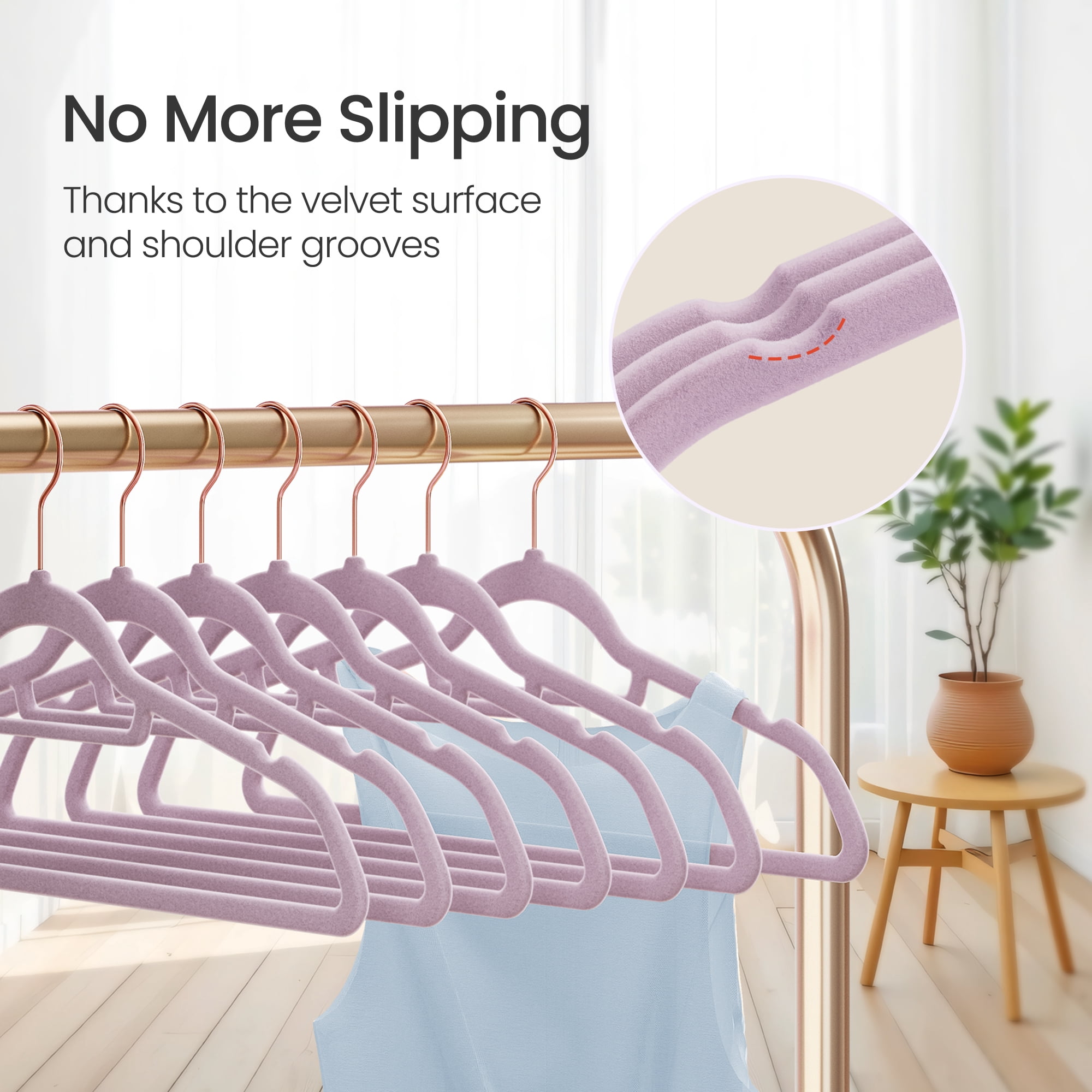 LEDREM 50-Pack Velvet Hangers, Non-Slip Clothes Hangers with 360° Swivel Hooks, Slim & Sturdy for Coat, Dress, Space-Saving, Lavender Purple