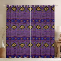 Homewish Vintage Boho Aztec Curtains Pack of 2 (42x84 Each) for Female, Purple Stripes Triangle Curtains Blackout, Southwestern Theme Bedroom Curtains, Curtains and Drapes Decor