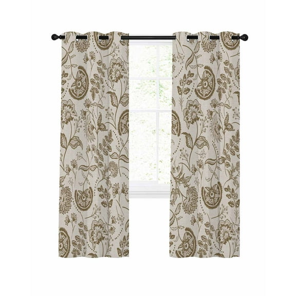 Farmhouse Brown Floral Blackout Curtains for Bedroom Living Room, Linen Boho Flower Rustic Country 45 In Long Thermal Insulated Room Darkening Drapes Grommet Window Treatments, 42 x 45 In