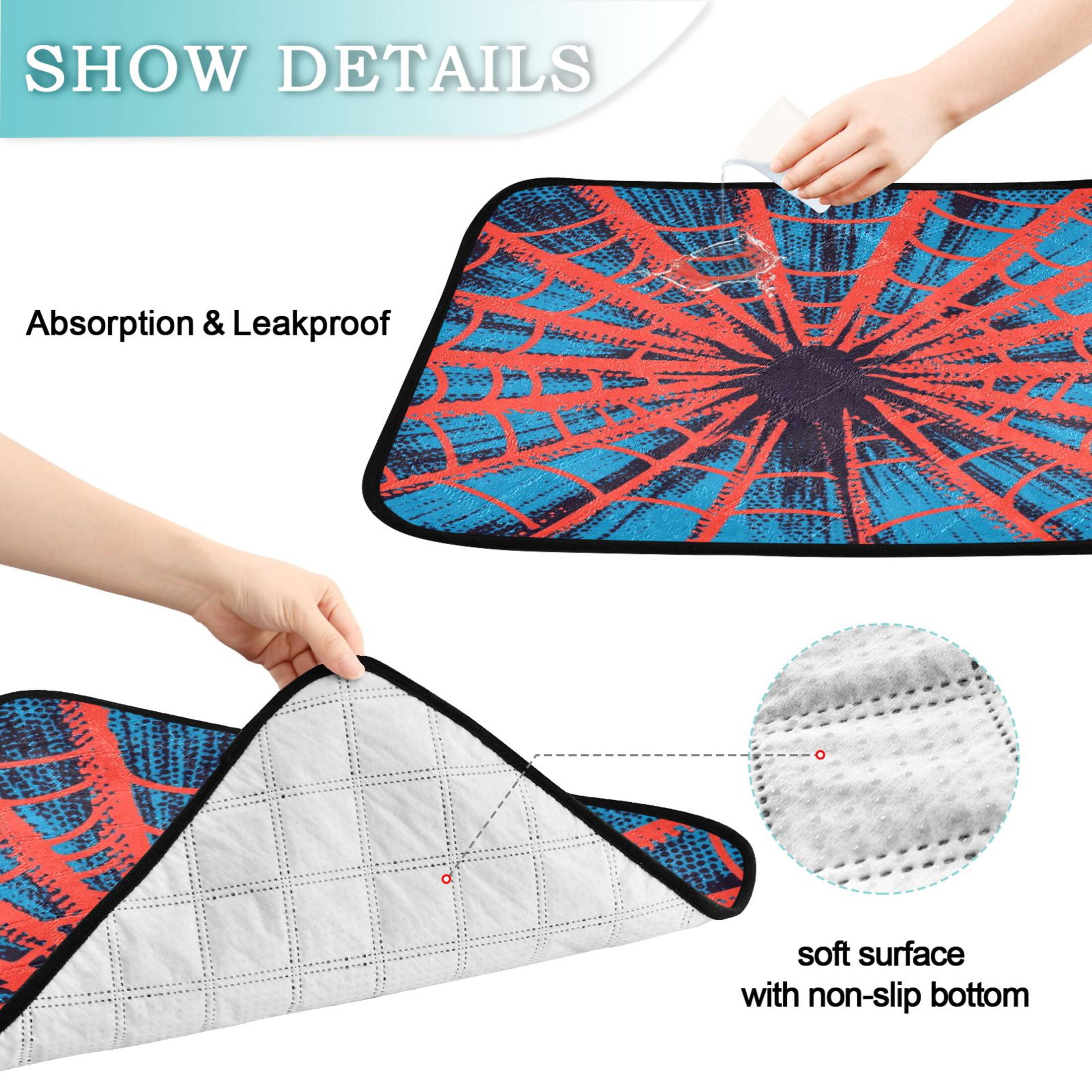 Qxltty Red Spiderweb Cat litter Pads Pet Set of 3 Diaper Mats Center Anti-leakage Layer Absorbent Soft and Comfortable