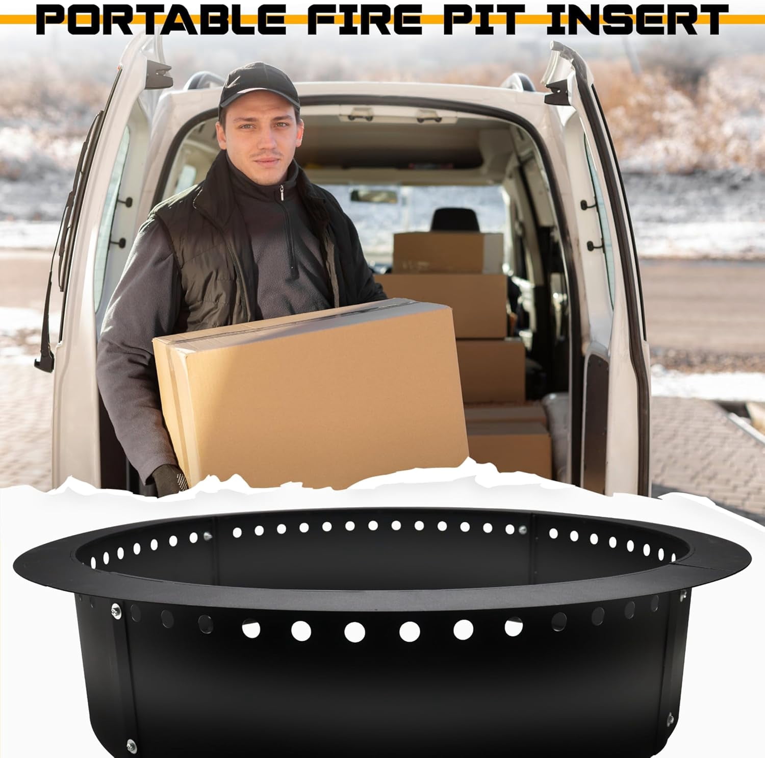 FEBTECH Fire Pit Ring Smokeless - 45" OD x 39" ID - Portable Steel Fire Ring Liner with Air Vents - Perfect for DIY in or Above-Ground Setups, Patio, Garden, Bonfires and Camping