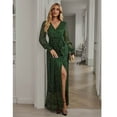 thumbnail image 2 of Women's Long Sleeve Midi Dress Belted Ruched Slit Formal Wedding Guest Dresses, 2 of 8