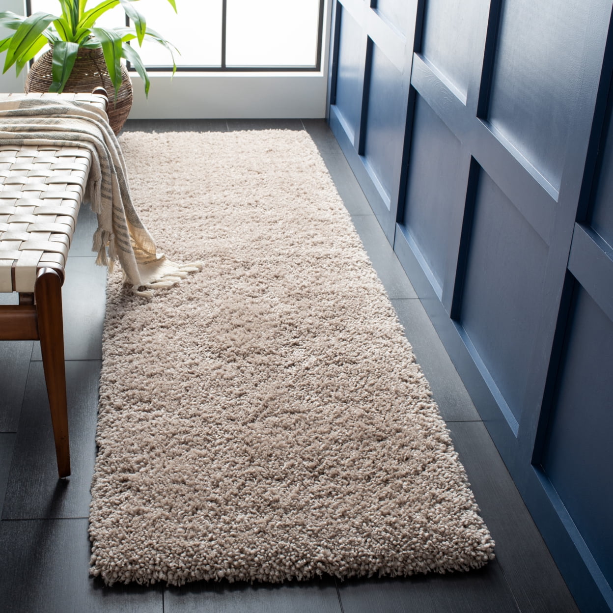 SAFAVIEH Glen Solid Plush Shag Runner Rug, Taupe, 2'3" x 12'