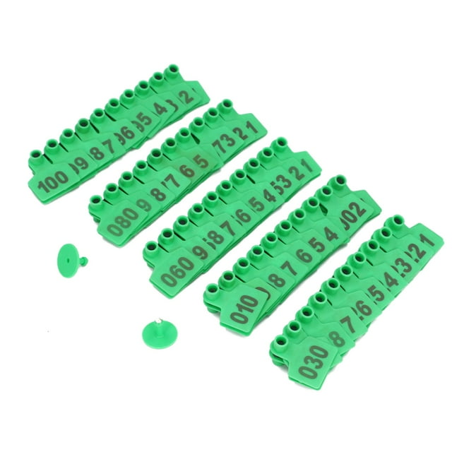 100 Sets Livestock Identification Ear Tags for Cattle Cow Calves Bull Numbered Plastic Animal TPU Earring Poultry Ear Tagger Green, Numbered 001-100 Livestock Animal Ear Tag