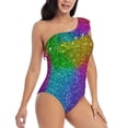 thumbnail image 3 of Sikiie Colorful Glitter Print Women One Piece Swimsuits Tummy Control One Shoulder Bathing Suits Ruffle Swimwear, From S to XXL-Medium, 3 of 6