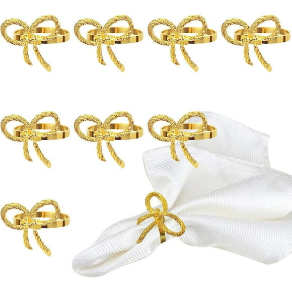 Spruced Up Spaces Table Decor, 12Pcs Bowknot Napkin Rings For Wedding, Dinner Party, Golden Metal Napkin Holders, Exquisite Design